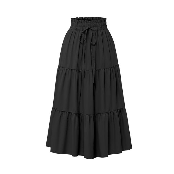 Manufacturer Custom Women Clothing Solid Patchwork Layers High Waist Pleated Bohemian Vintage Midi Long Skirts