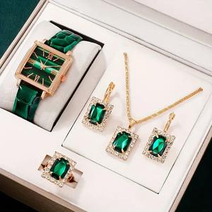 Popular 5PCS Quartz Watch for Woman Set Square Case Fashion Jewelry Accessories Women Watch Set
