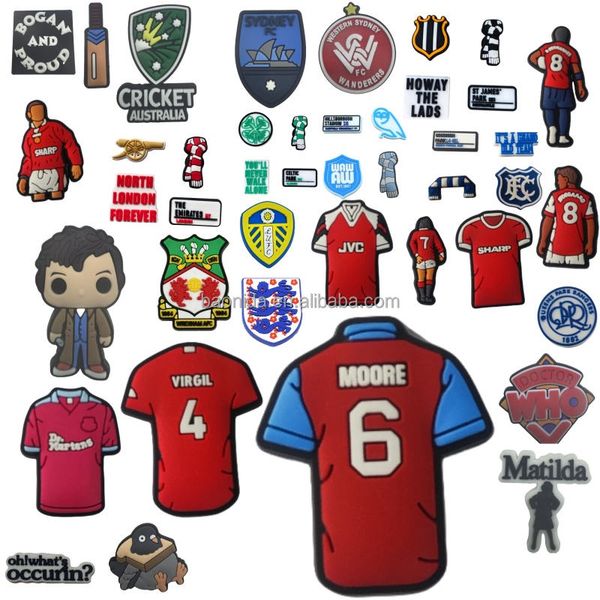Wholesale Cartoon Soccer Pvc Accessories Rubber Decorate Buckle Football Teams logo for Clog Shoes Charms