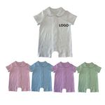 Custom Solid Short Sleeve Baby Cotton Clothing One Piece Shorts Baby Girls Clothes Peter Pan Collar Magnetic Baby Rompers