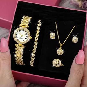 Classic Fashion Ladies Watch Accessories Set Necklace Bracelet Earring and Ring Jewelry Set for Women