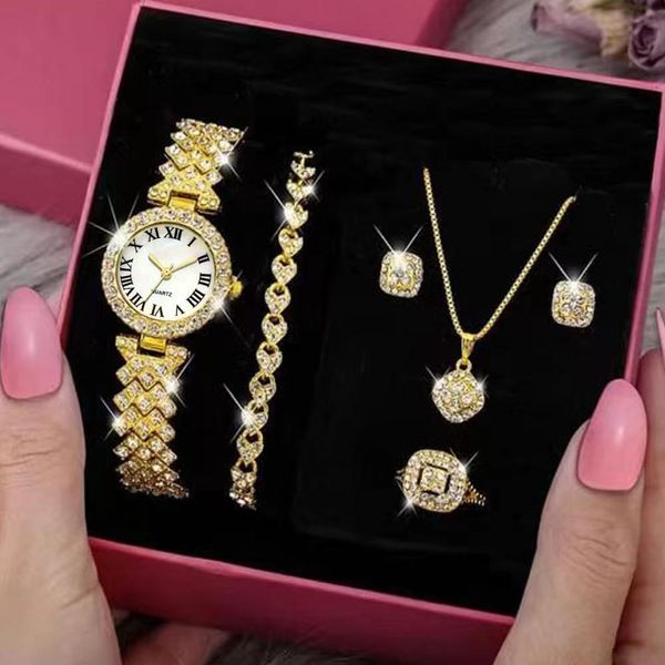 Classic Fashion Ladies Watch Accessories Set Necklace Bracelet Earring and Ring Jewelry Set for Women