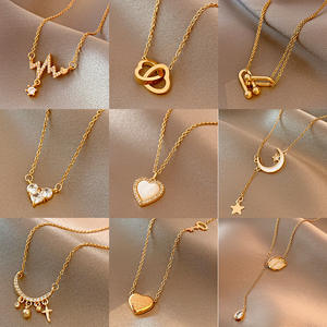 Fine Luxury 18K Gold Plated Heart Moon Pendant Necklace for Women Trendy Non-Tarnish Box Chain