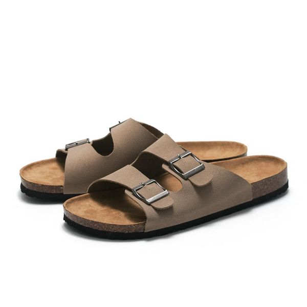 High Quality Unisex Double Buckle Strap Men and Women Summer Cork slippers Sole Flat Sandals