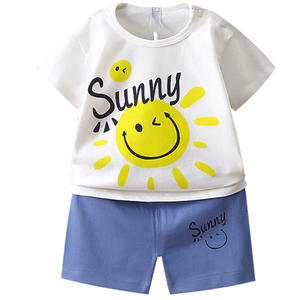 2025Children's Short Sleeve Set Pure Cotton Boys'Summer TwoPiece Set Baby Summer Thin T-shirt Girls'Clothing Children's Clothing