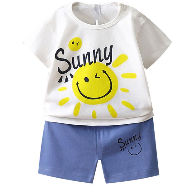 2025Children's Short Sleeve Set Pure Cotton Boys'Summer TwoPiece Set Baby Summer Thin T-shirt Girls'Clothing Children's Clothing