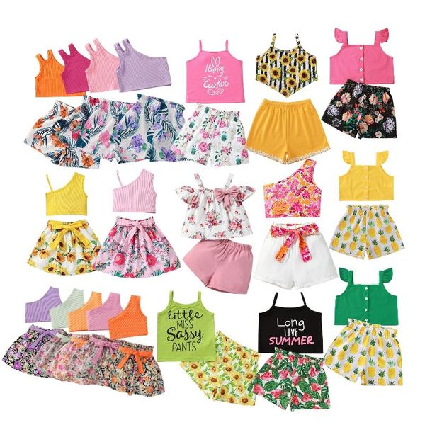 Summer Children's Clothing Toddler Girls Fashion Floral Tank Tops Sleeveless Vest Shirt Shorts Pants Two Pieces Outfits Set