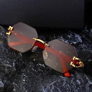 Partagas Vintage Retro Designer Custom Logo Rimless Wood Grain Colors Arms Leopard Head Uv400 Sun Glasses Sunglasses for Men